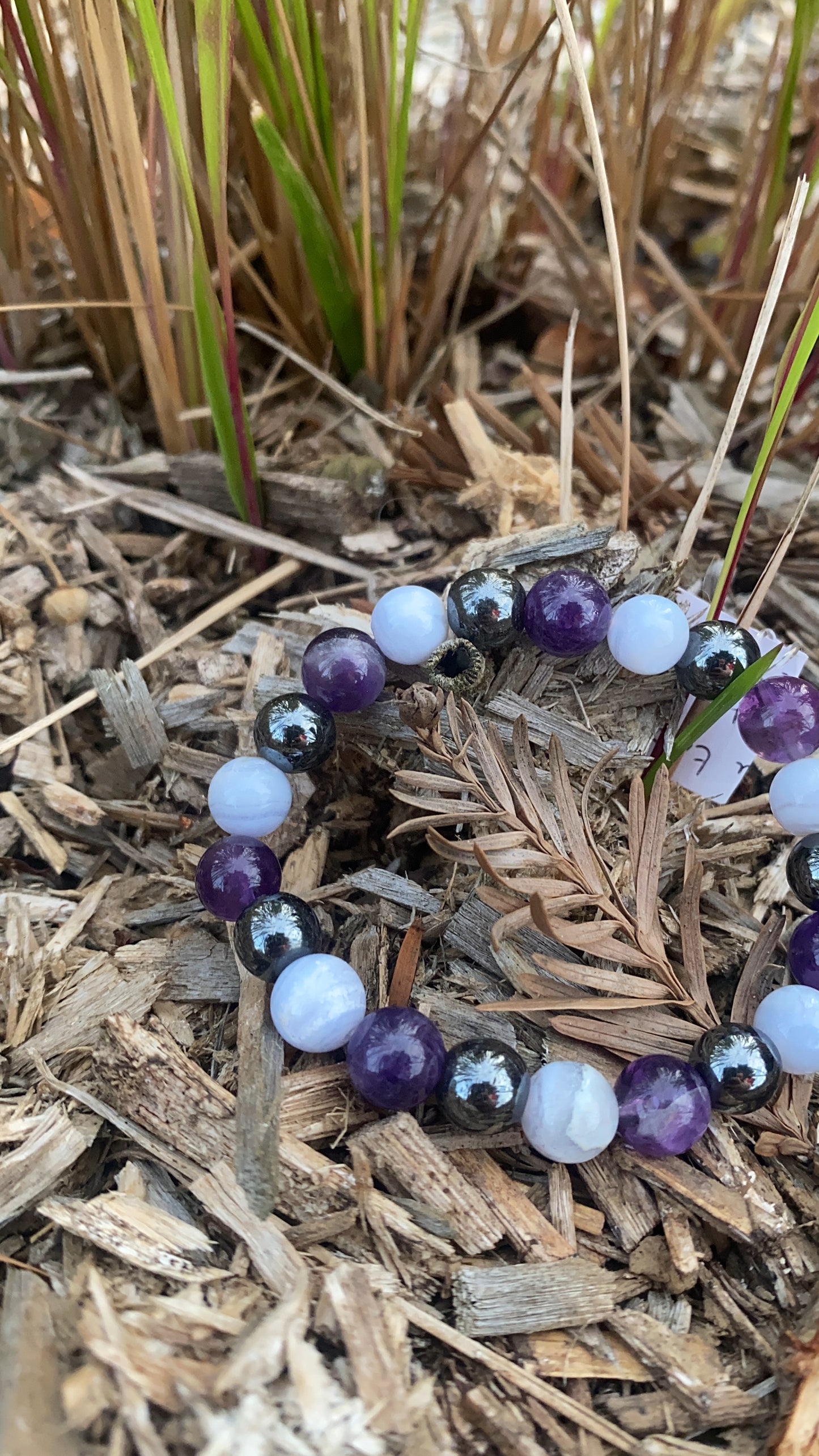 Bracelet Hématite, Calcédoine bleue et Améthyste 8mm