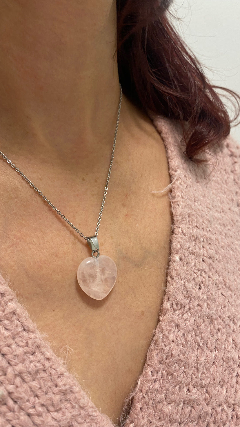 Pendentif coeur Quartz rose