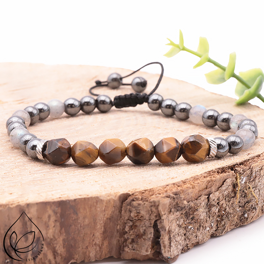 LABRADORITE, OEIL DE TIGRE, HÉMATITE 6mm