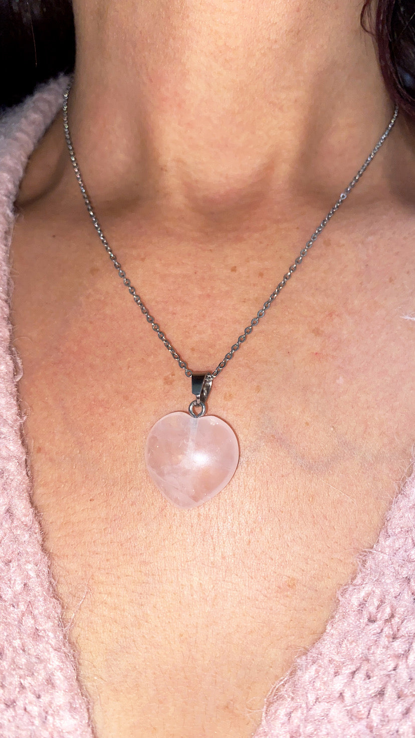 Pendentif coeur Quartz rose