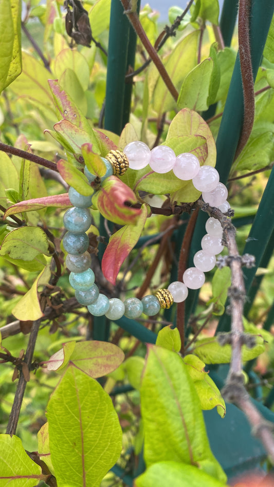 Bracelet quartz rose et amazonite