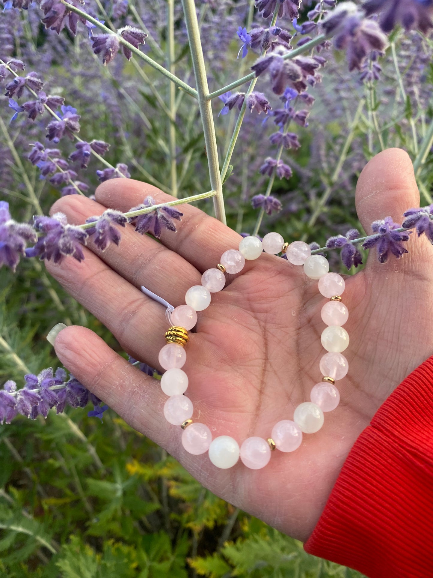 Bracelet quartz rose et pierre de lune 8mm