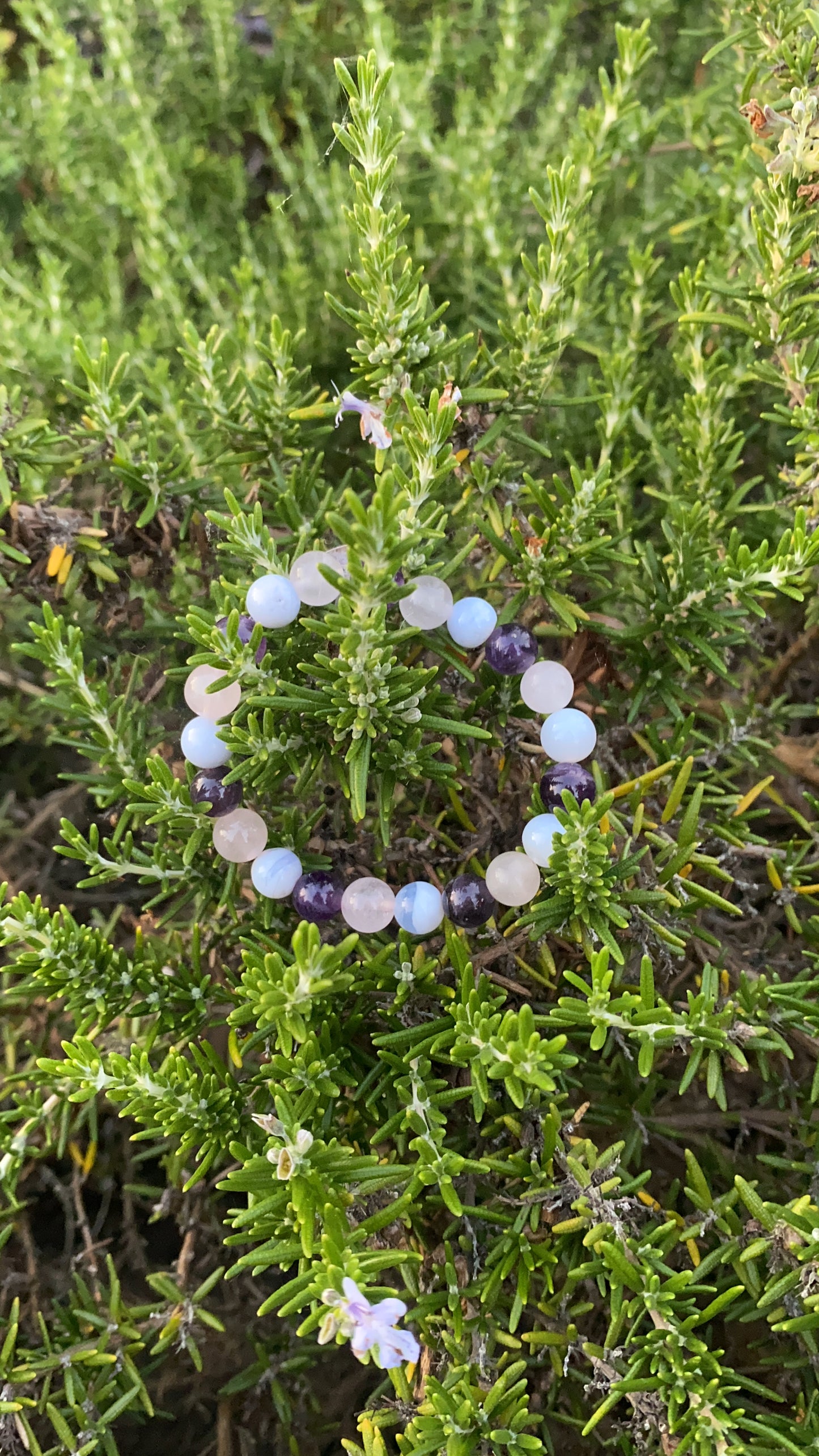 Bracelet Améthyste, Quartz rose et calcédoine bleue 8mm