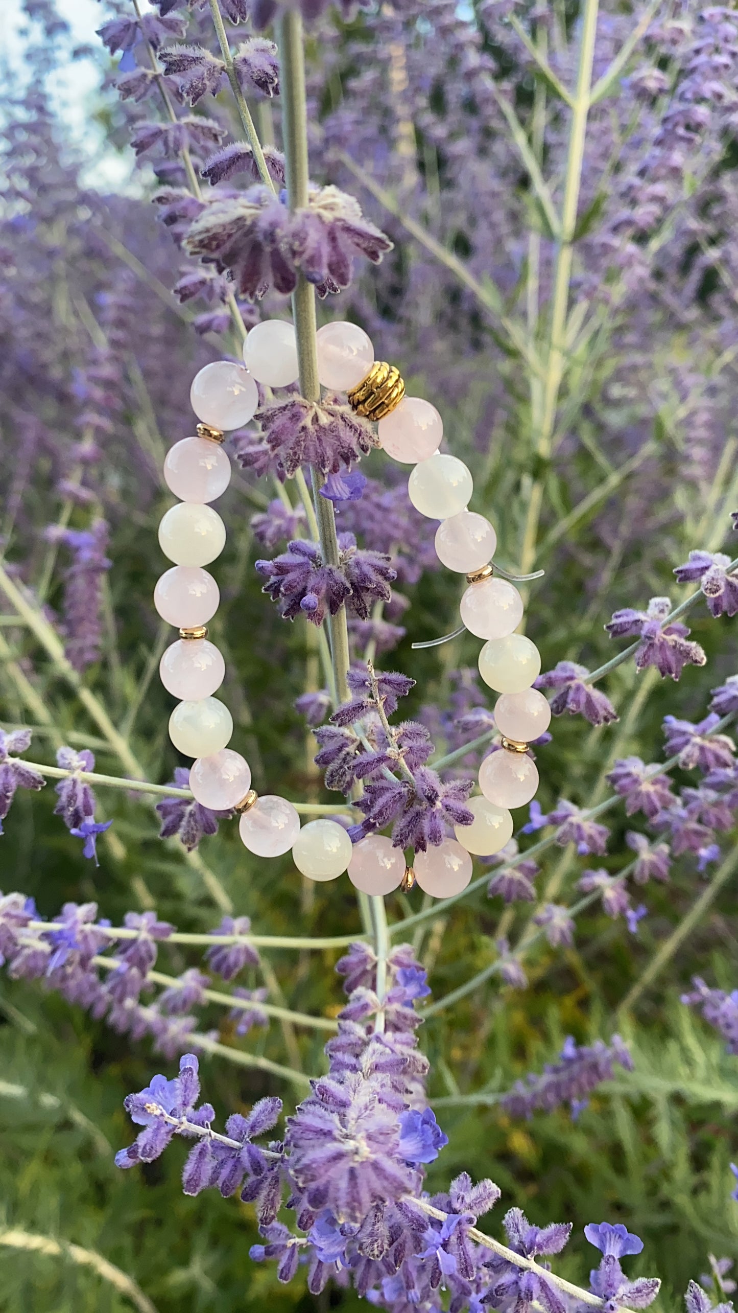 Bracelet quartz rose et pierre de lune 8mm