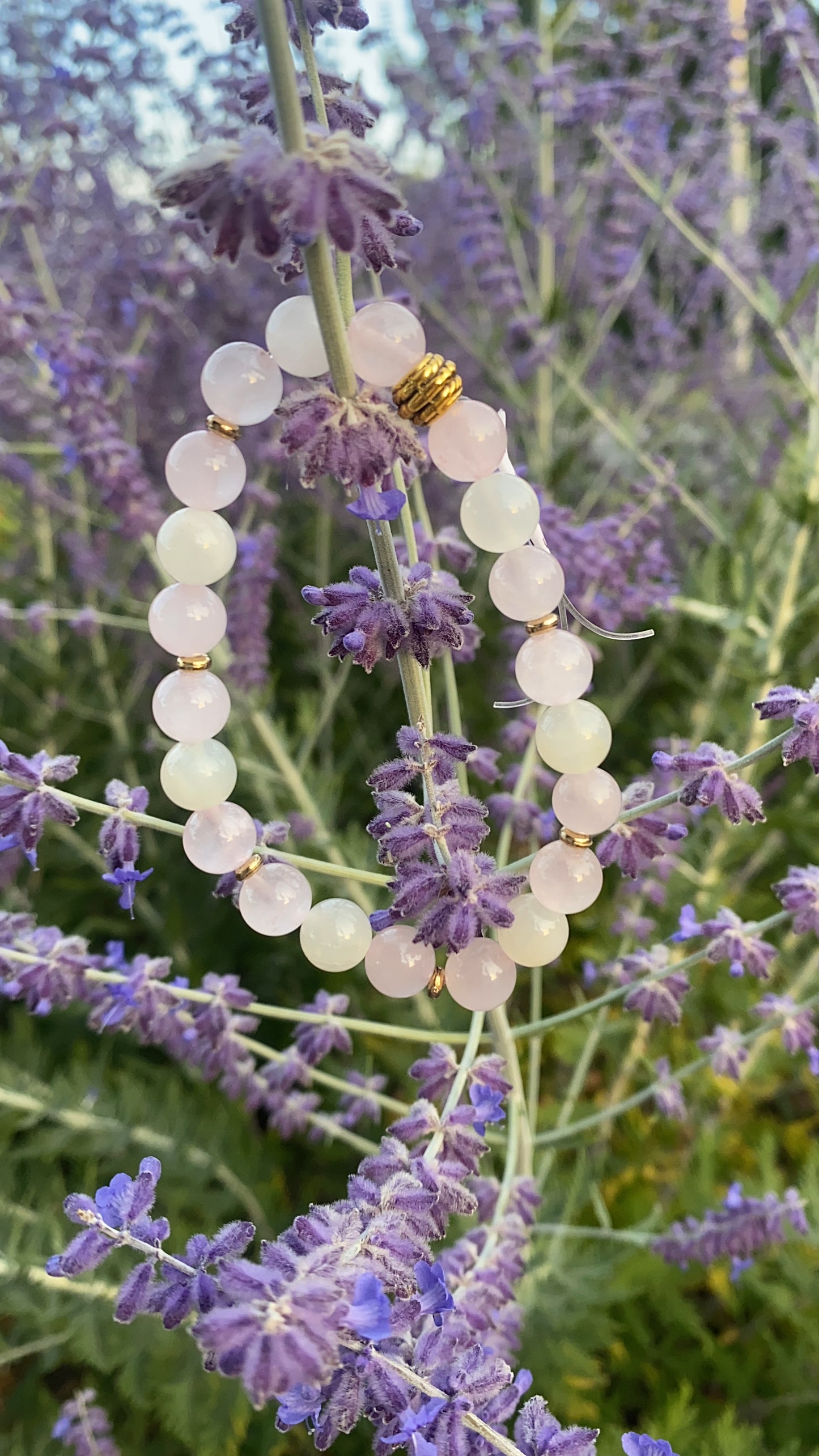 Bracelet quartz rose et pierre de lune 8mm